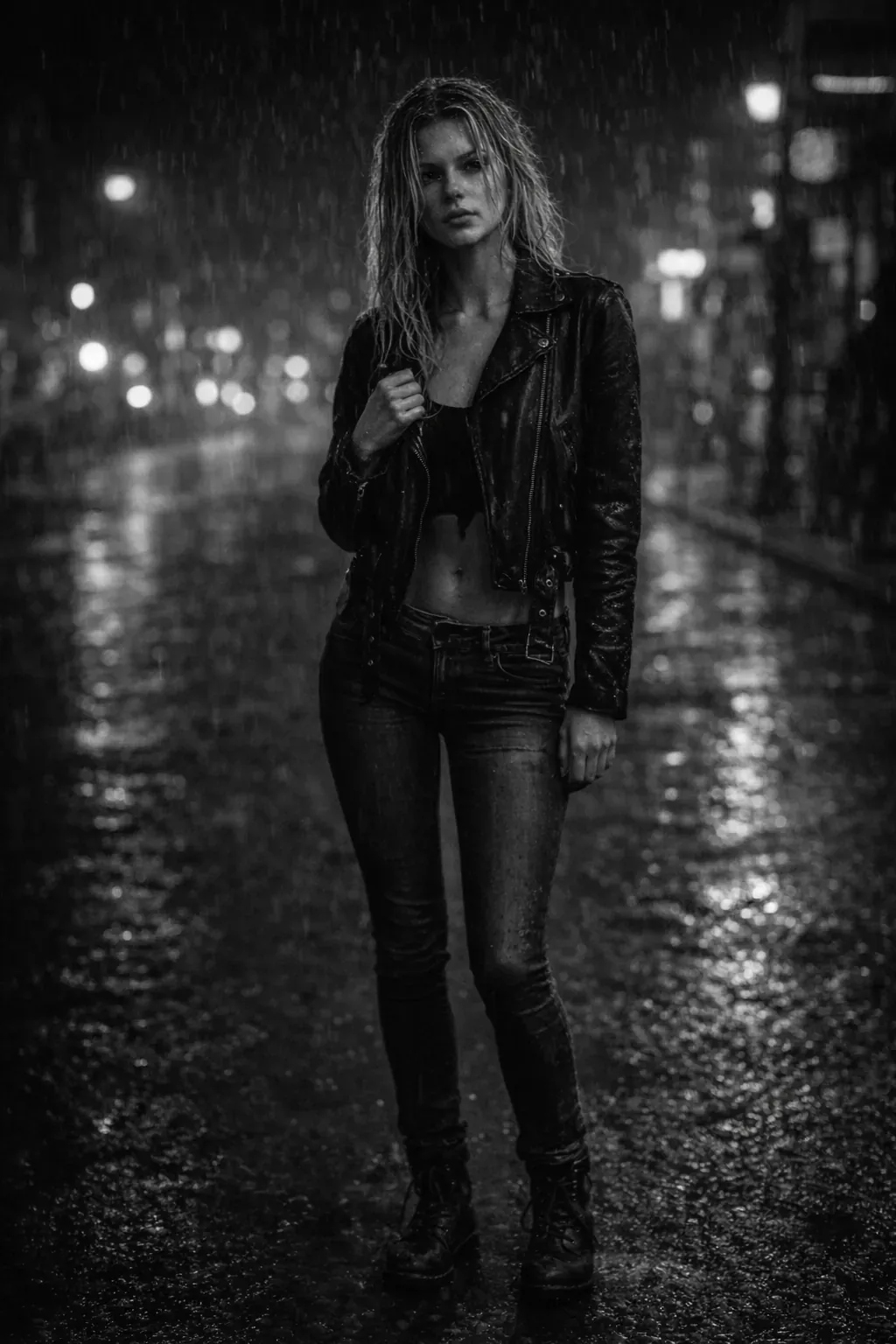 Street in Rain B&W