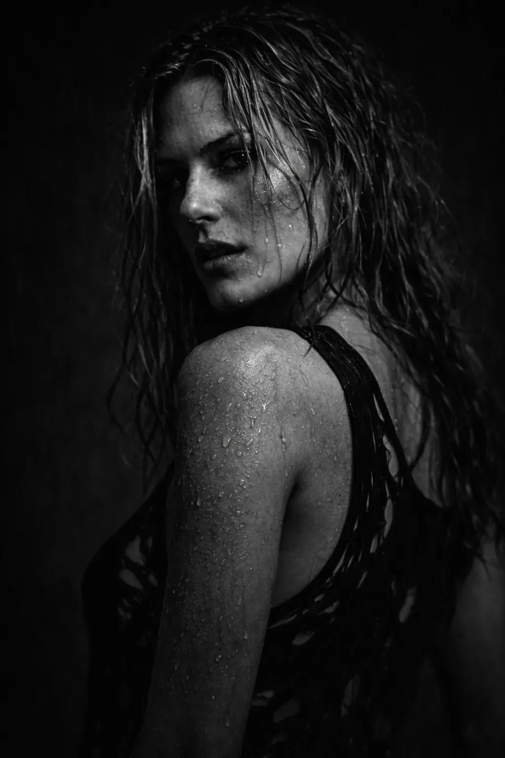 Wet Hair Portrait B&W